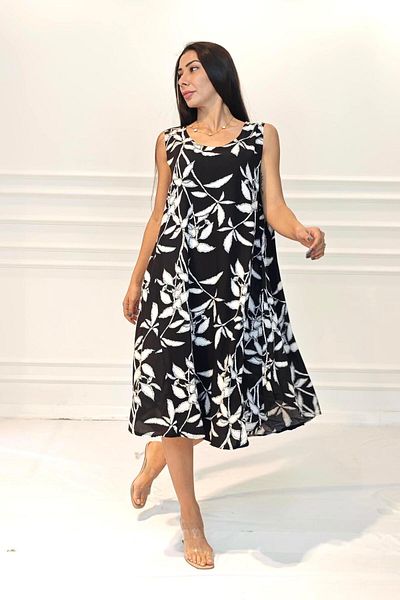 Markano Black Floral U-Neck Strap Midi Dress