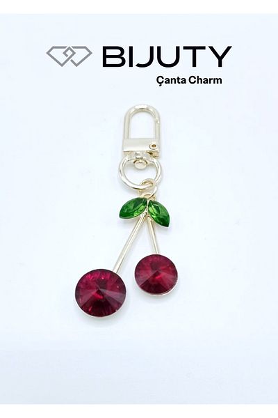 Bijuty Gold Color Coated Crystal Stone Cherry Design Bag Charm (7 cm) - (with Surprise Gift)