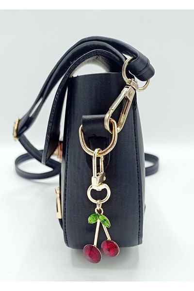 Bijuty Gold Color Coated Crystal Stone Cherry Design Bag Charm (7 cm) - (with Surprise Gift)
