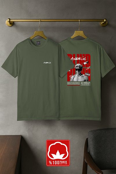 BESSA Ανδρικό μπλουζάκι Angelic Blind με στάμπα Oversize Streetwear 100% βαμβακερό λαιμόκοψη