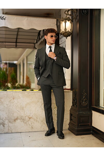 LONATOLİA Erkek Slim Fit İtalyan Stil Yelekli Takım Elbise Ceket Yelek Pantolon -LNTCOM2348