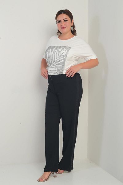 By Saygı Women's Elastic Waist with Sequin Stripe on the Sides B.B. Pants
