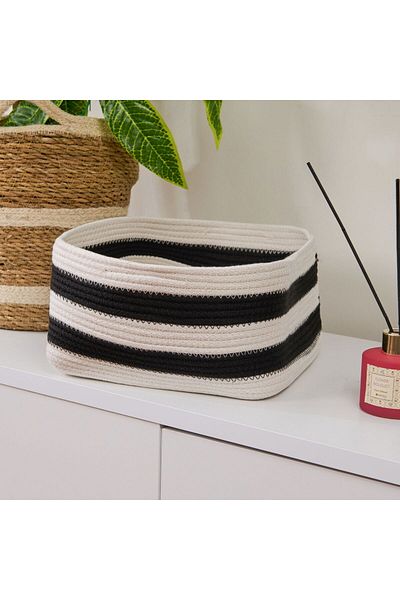 MATMEL Living Elegant Curves Large Decorative Basket - Black / White - 25X25X12 cm