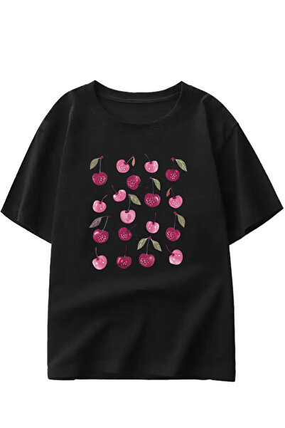 AEMİ Tricou oversize unisex cu decolteu rotund cu imprimeu Pink Cherry