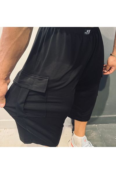 Bas Body FitnessWear شورت باتال مقاس أسود مع جيوب كارجو