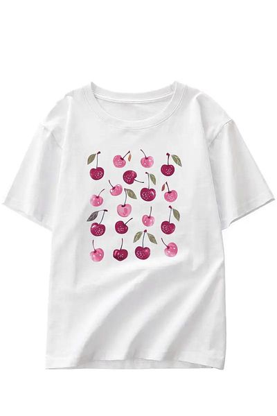 AEMİ Unisex Pink Cherry Printed Oversize Crew Neck T-Shirt