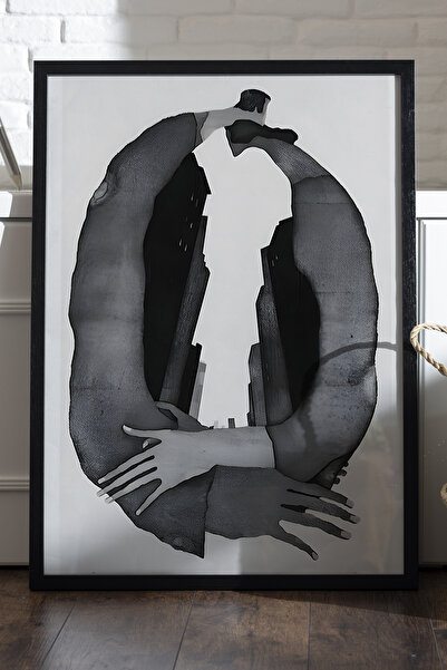 Duvarda Poster cu ramă din lemn negru Brush Echo, pictură murală decorativă a...