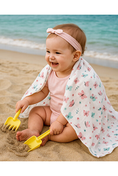 La Mariquita Müslin Bebek Premium Kelebek Desenli Örtü %100 Pamuk