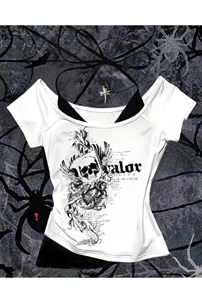 Touz Moda Gothic Victory Love Collar Short Sleeve Full Body Crop with Additional Strap