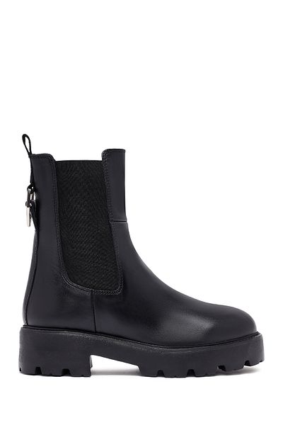 Derimod Women's Black Thick Soled Leather Chelsea Boots 25Wfd186318