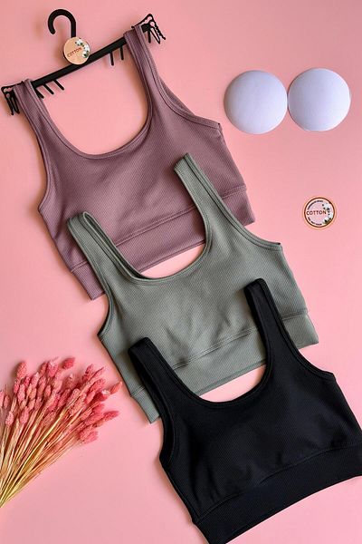 VicTroy Zaphir |   4-Piece Black, Dusty Rose, Green and Cream Colored Strap Camisole Women's Sports Tank Top with Pads