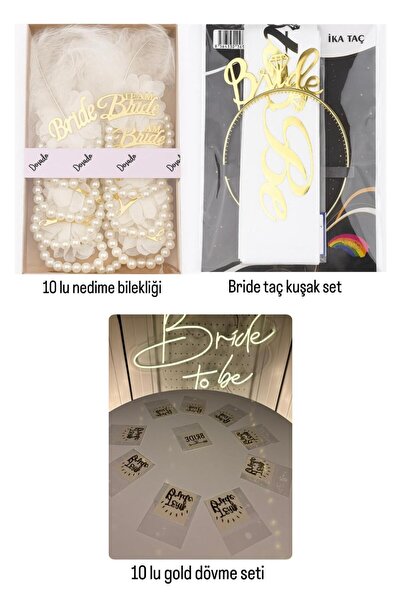 Anatolia Gold Luxury Bride Set Bride to Be Bachelorette Crown Sash Bangle Tattoo