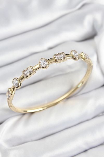 melfxxl eticaret Brass Zircon Stone Geometric Model Model Gold Color Women's Handcuffs