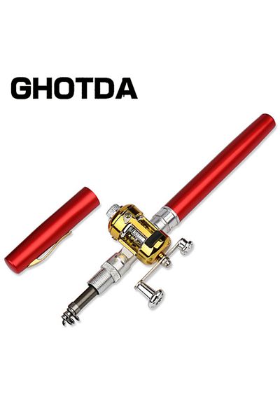 Choice Red Portable Pocket Telescopic Mini Fishing Pole Pen Shape Folded Fishing Rod With Reel Wheel