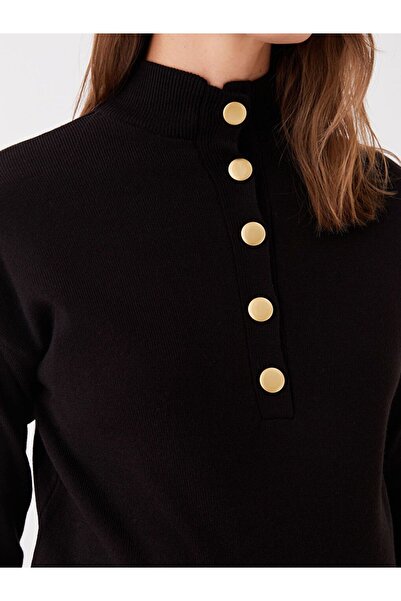 LC Waikiki Μαύρο μισό ζιβάγκο με μακρύ μανίκι πλεκτό τούνικ εγκυμοσύνης