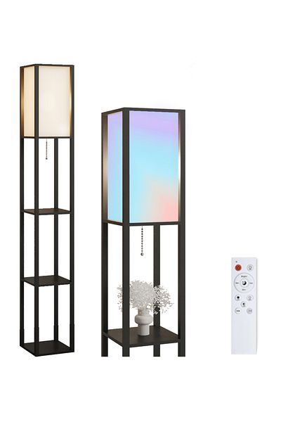 AnneFish 164cm Shelf Floor Lamp Colorful Bluetooth LED Bulb Corner Display Floor Lamps Remote Control Shelves