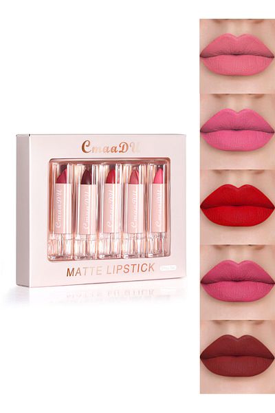 cmaadu 5 Colors Matte Lipstick Set Waterproof Long-Lasting Moisturizing Makeup Gift Kit
