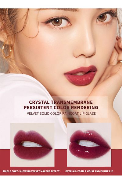 VİBELY 1 Pcs Velour Color Fixing Raincoat Lip Glaze, 2 in 1 Lip Gloss and Lipstick Raincoat Set for Women