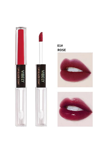VİBELY 1 Pcs Velour Color Fixing Raincoat Lip Glaze, 2 in 1 Lip Gloss and Lipstick Raincoat Set for Women