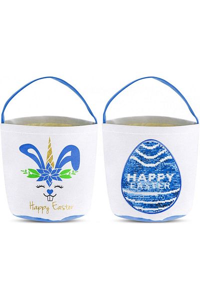 Datyeco Set of 2 Easter baskets, polyester/cotton, white/blue, 23 x 25 cm
