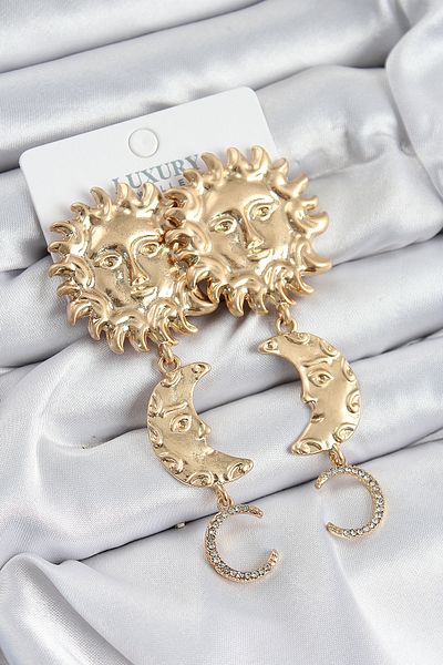 norsary Brass Zircon Stone Dangle Sun Model Gold Color Women's Earrings