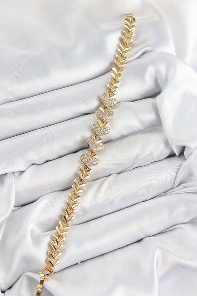 norsary Brass Zircon Stone Heart Model Gold Color Women's Bracelet
