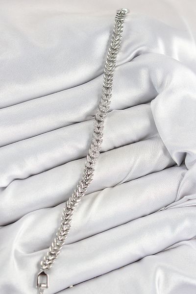norsary Brass Zircon Stone Row Leaf Model Silver Color Women's Bracelet