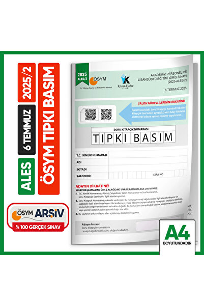 Karakutu Yayınları ALES 2025/2 ÖSYM Tıpkı Basım Çıkmış Soru Deneme Kitapçığı Video/PDF Çözümlü Türkiye Geneli