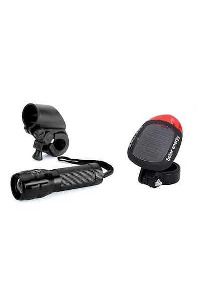 Carsons Set 2 pcs, Zoom Front Light and Solar Rear Light with 2 LEDs, 3 Lighting Modes, Black