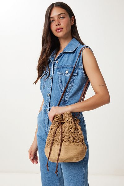 Lovelyİstanbul Straw Shoulder Bag Lfg0030 Beige