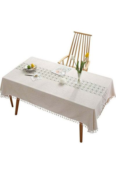 fun zone 1pcs Nordic Tassel Tablecloth Tablecloth Rhombus Geometric Embroidery Cotton Linen 90*140 cm