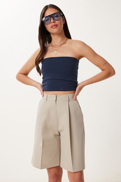 Lovelyİstanbul Pantaloni scurți Bermuda țesuți cu buzunare HFK0003 BEIGE