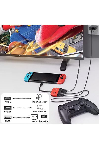 COOYA قاعدة توصيل محمولة لأجهزة Switch/OLED، ومحطة توصيل تلفزيون مزودة بمنفذ HDMI 2.0 بدقة 4K، ومنفذ USB 3.0، وشحن PD
