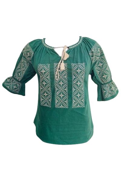 OEM Traditional Women's Blouse, Cotton, Green, Size S
