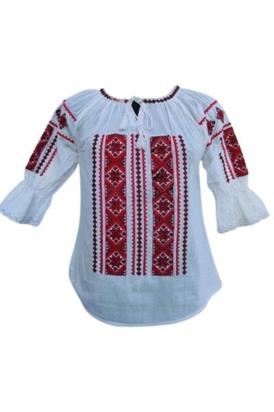 OEM Women's Traditional Romanian Blouse, Cotton, Light Red, Size 3XL