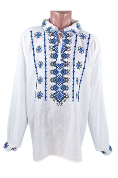 OEM Bluză tradițională bărbătească cu mâneci lungi, broderie negru-albastră, bumbac, mărimea 2XL