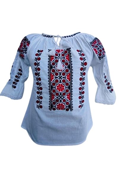 OEM Ie pentru dama, traditionala, bumbac, negru-rosu, marime XL