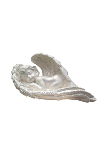 OEM Decoratiune din rasina Ingeras dormind, 32cm, alb perlat