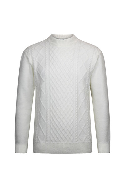 Hatemoğlu Ecru Regular Fit Jacquard Quarter Turtleneck Sweater