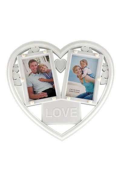 OEM Ramă foto LED în formă de inimă cu text „Love”, 35x34 cm, albă