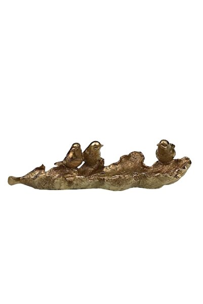 OEM Resin Leaf Stand with Birds, 34x16 cm, Gold