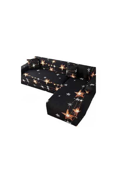JOJO HOME Elastic Slipcover for Corner Sofa, Jojo Home, Golden Stars Pattern, Size M L, Black