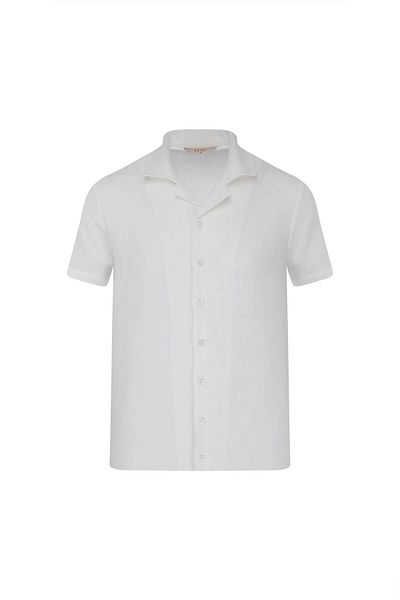 Hatemoğlu White Regular Fit Collar Linen Shirt