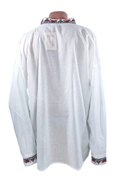 OEM Traditional Men's Shirt, Long Sleeve, Tunic Style, Red-Black Embroidery, Cotton, Size L