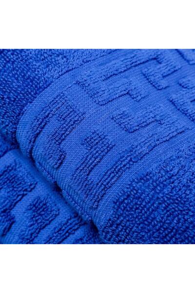 OEM Set 4 prosoape de fata, Bumbac, Bicolor, Bordura Greceasca, 500g/m², 50x90cm, Gri-Bleumarin