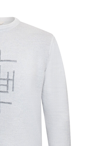 Hatemoğlu Gray Regular Fit Jacquard Crew Neck Wool Knitwear Sweater