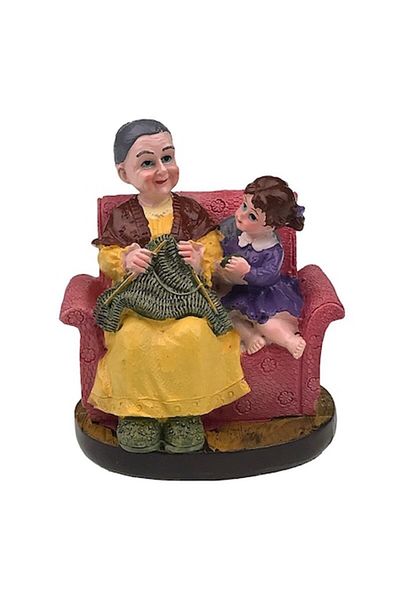 OEM Resin Decoration, Grandpa Learner and Curious Granddaughter, 9x11cm, Multicolor