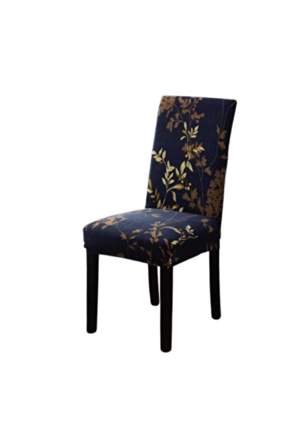 OEM Set 6 huse de scaun, poliester cu elastan, imprimeu cu frunze, bleumarin-bej