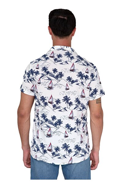 Exve Exclusive Cămașă casual cu mânecă scurtă, cu imprimeu cu navigație, albastru bleumarin, oversize, cu mânecă scurtă