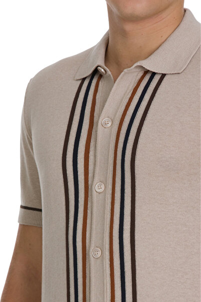 Hatemoğlu Ecru Regular Fit Polo Neck Cotton T-Shirt